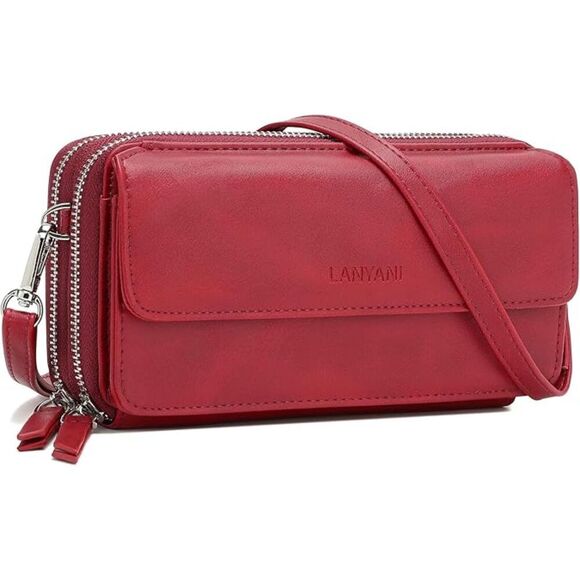 UNBRAND Handbags - Women Wine Imported Faux Leather Crossbody Wallet With Phone Pocket Purse Bag